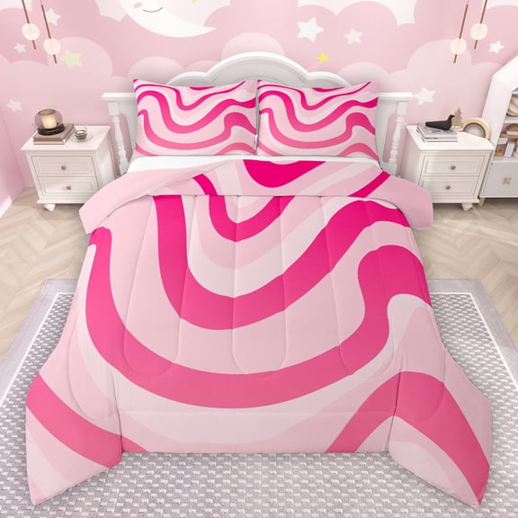 Manfei Geometric Lines Print Bedding Comforter Set,Waves Stripes Pattern Twin Comforter Sets,Minimalism Striped Bedding Set For Teens,Breathable Home Decor Reversible,2pcs
