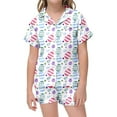 thumbnail image 2 of Children Girls Easter Pajamas Set Size 7 Button-Up Fashion Short Sleeve Shirt Tops + Shorts Pants Cartoon Print Easter Day 2 Piece Summer Loungewear Nightwear Outfits 6-7 Years, 2 of 6