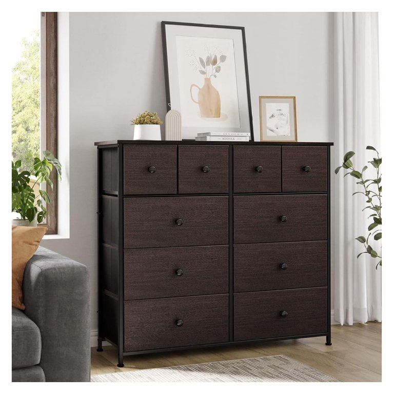 HeSLehs 10 Drawer Dresser for Bedroom Faux Leather Chest of Drawers Fabric  Dresser with Wooden Top Storage Organizer Unit for Living Room Hallway  Entryway Closets (Rustic Brown) - Walmart.com