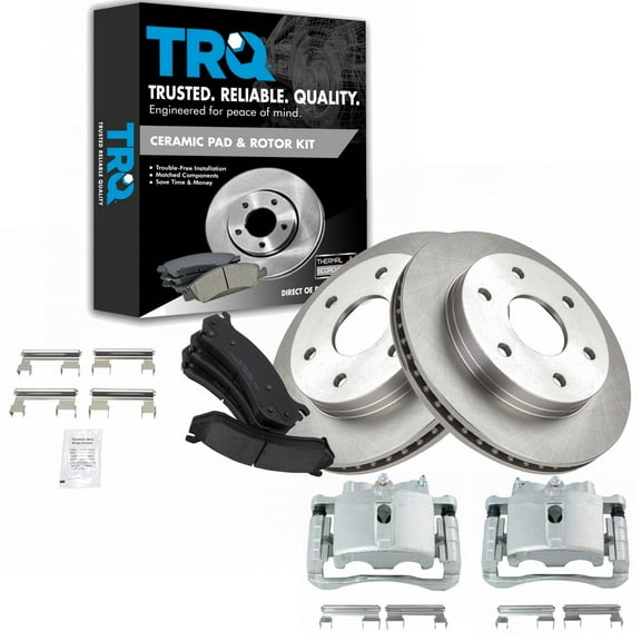 TRQ Front Ceramic Brake Pads Rotors & New Calipers Kit Fits Select GM Truck