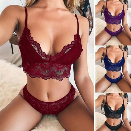 

Lovebay Women Embroidery Lace Lingerie Underwear Push-Up Bra Set