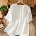 thumbnail image 4 of ZunFeo Womens Linen Blouse Embroidered V-Neck Top | Casual Short Sleeve Loose Fit Tunic | Plus Size Linen Shirt for Women in White & Light Blue,Size XL, 4 of 5