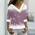 thumbnail image 2 of GigrtiJin Women's Christmas Printed Top Casual Long Sleeved Plush V-Neck Blouse Fashion Comfy Pullover Shirts, 2 of 3