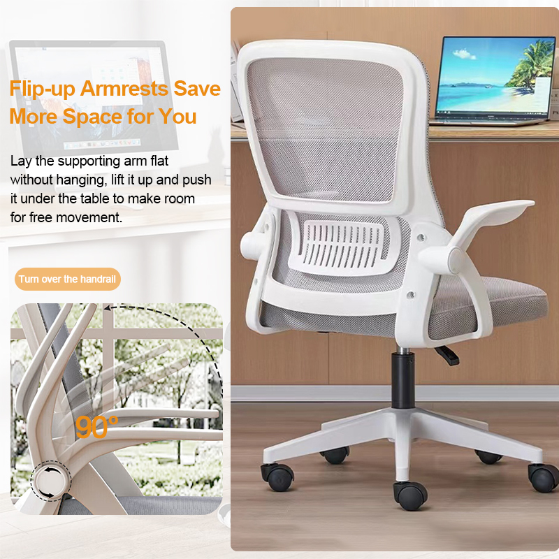 WXJHL Home Office Chair Ergonomic Desk Chair Breathable Mesh Chair High Back Desk Chair with Adjustable Height,Swivel Chair with Flip-Up Arms and Lumbar Support (Gray)