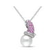 Perle de Culture d'Eau Douce Blanche 8-8.5mm avec Diamant, Collier Pendentif Saphir Rose Créé Argent Sterling – image 1 sur 4