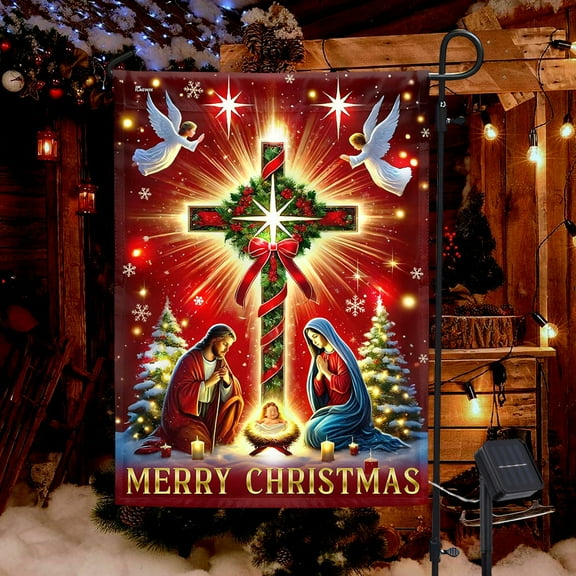 FLAGWIX Merry Christmas Nativity Of Jesus Solar LED Garden Flag TQN4168SF - USA Flags Decor Indoor Outdoor