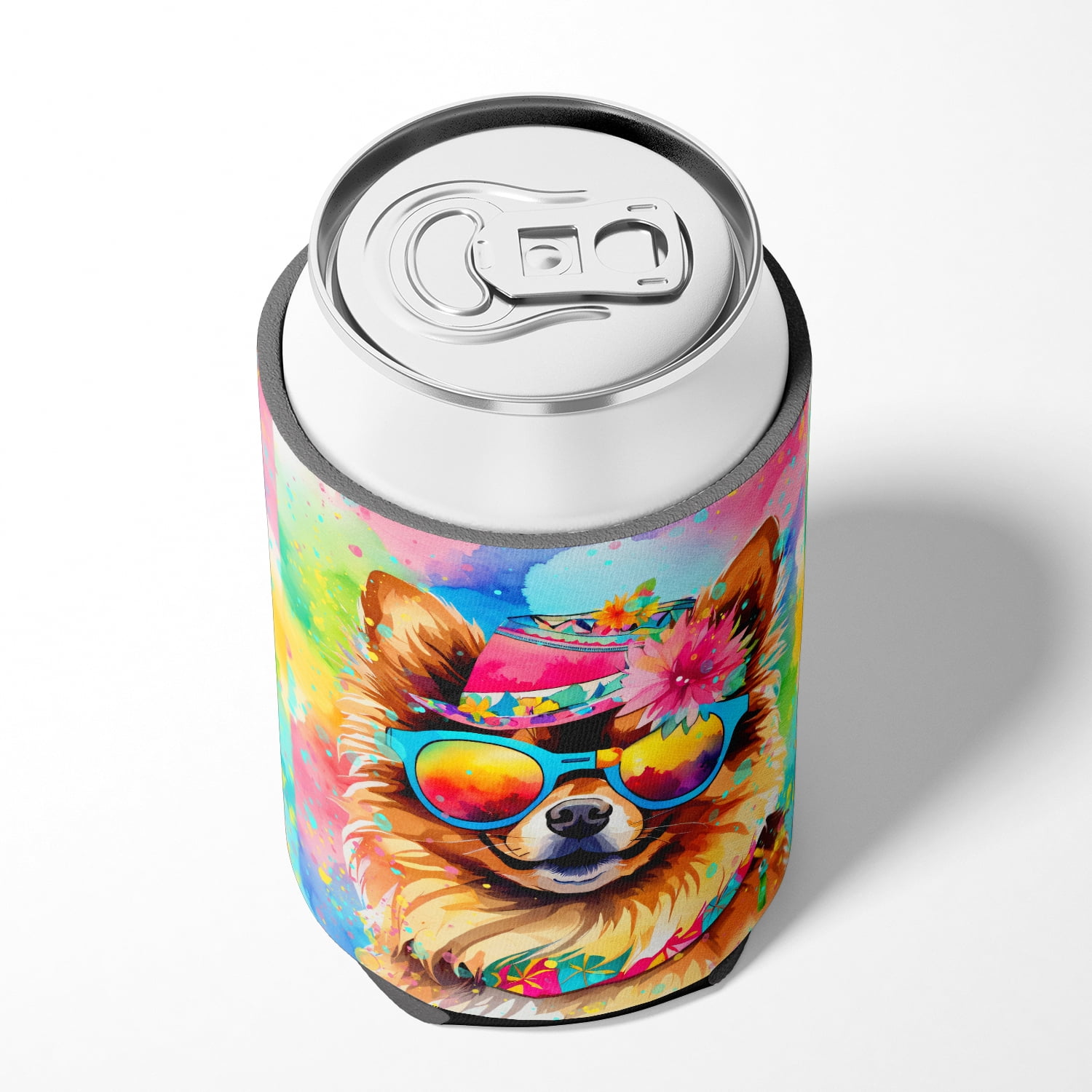 Pomeranian Hippie Dawg Can or Bottle Hugger 3 in x 5 in