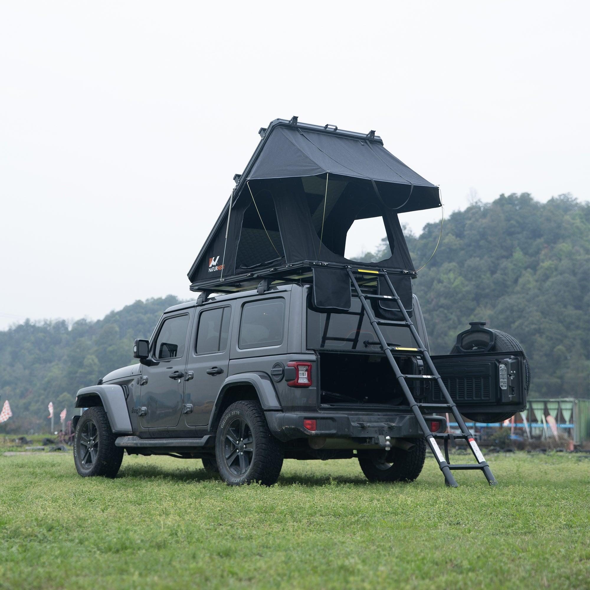 Naturnest Polaris1 Hardshell Rooftop Tent with 2 Luggage Racks, Car Roof Top Tent with AC Inlets, 3-Color LED Lights and Internal USB Plug for Vans, Jeeps, SUVs and Trucks, 2-3 Person Tent