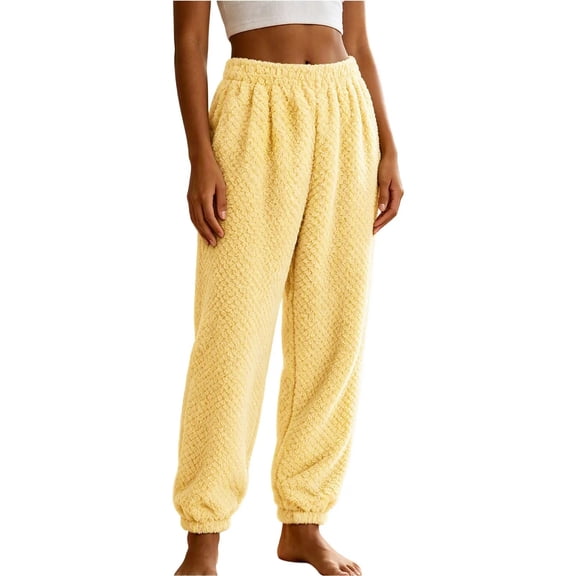 Timegard Winter Fuzzy Pajamas Pants for Women High Waist Elastic Bottom Sleepwear Casual Warm Comfy Trousers