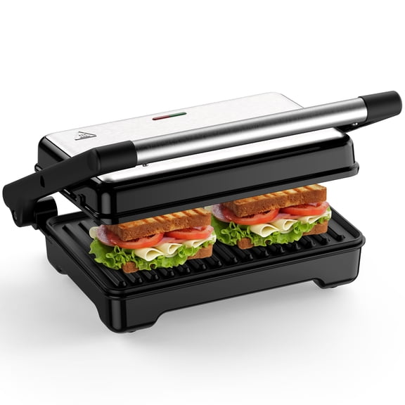 OSTBA 1200W Panini Press Grill & Sandwich Maker – 2-Slice Electric Griddle with 180° Flat Opening, Non-Stick Cast Aluminum Plates, Easy Clean for Panini, Quesadilla & More