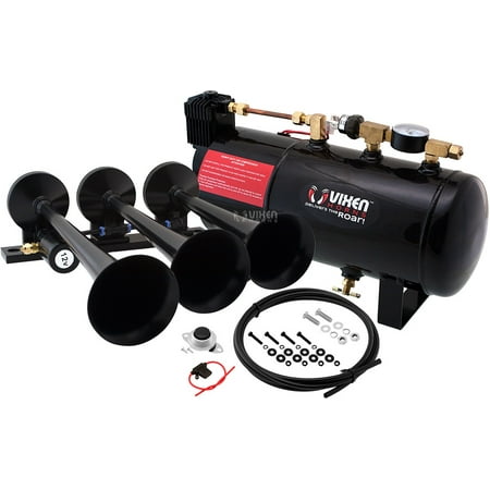 Single Trumpet Air Horn - Vixen Horns Loud 149dB 3/Triple Black Trumpet Train Air Horn with 1 Gallon Tank and 150 PSI Compressor Full/Complete Onboard System/Kit VXO8410/3118B