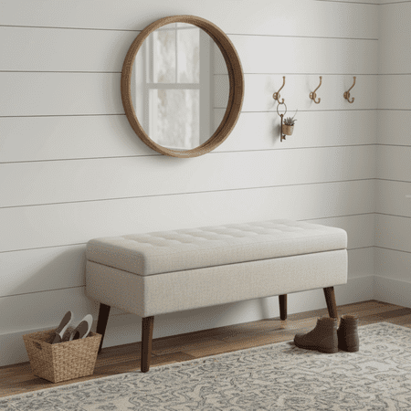 Homy Casa Upholstered Storage Bench for Entryway Bedroom End of Bed Beige Ottoman