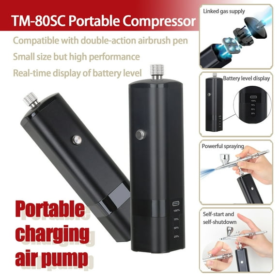Airbrush kit TM80S-C Only Compressor Whitout Airbrush Pen With TYPE-C Wireless spray gun set, equipped with a double-action gravity spray gun,