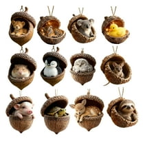 12PCS Forest Animal Acorn Ornaments, Cozy Forest Woodland Christmas Ornaments, Pine Cone Animal Deco for Christmas Tree, Squirrel Acrylic Hanging Ornament for Home Decor