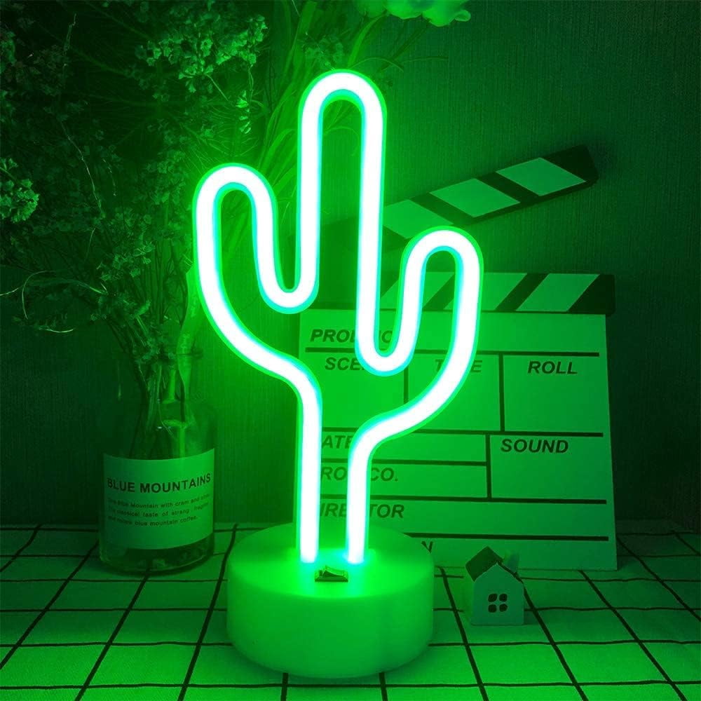 HuiyiNeon Light Base, Cactus Lights Neon Signs - Cactus Neon Light for Bedroom,Tabletop Decor - Battery/USB Powered Green LED Cactus Light