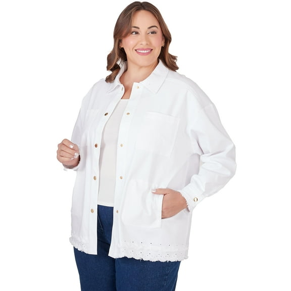 Ruby Rd White Denim Jacket With Fringe (US, Numeric, 22, Plus, Regular, Plus Size, White)