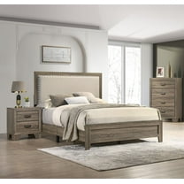 Beautiful Gray Finish 3Pc Full Size Upholstered Headboard Panel Bed Chest Nightstand Set