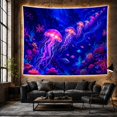 thumbnail image 6 of Jellyfish and Coral Reef in Ocean Depths Dreamy Psychedelic for Ocean Lovers Bioluminescent Marine Art Halloween Gift Tapestry Wall Hanging for Bedroom and Living Room, 6 of 7