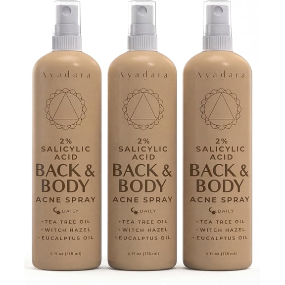 Acne Body Spray with 2% Salicylic Acid, Back & Body Acne, Cystic Back Acne Spray Chest, Butt and Body Acne for Hormonal, Bacne for Teens Adults, 3-Pack