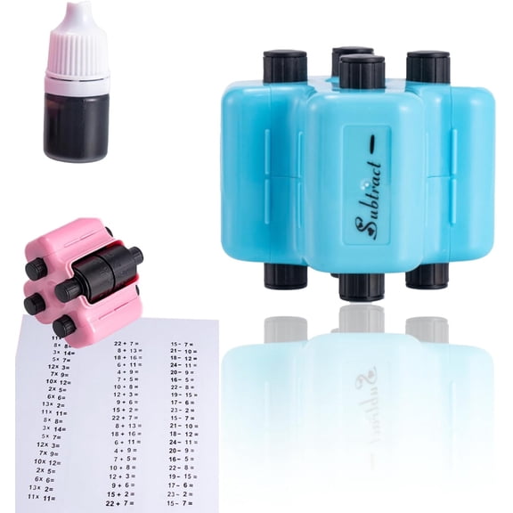 4 in 1 Math Stamp Roller,4-in-1 Math Practice Roller Stamp Set,Addition Subtraction Multiplication Division Practice Tool,Math Roller Stamp for Preschool & Elementary Learning (Blue)