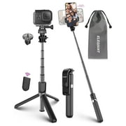 Selfie Stick Tripod, Aluminum Selfie Tripod with Shutter Control, Action Cameras Mount, for Smartphone, Black