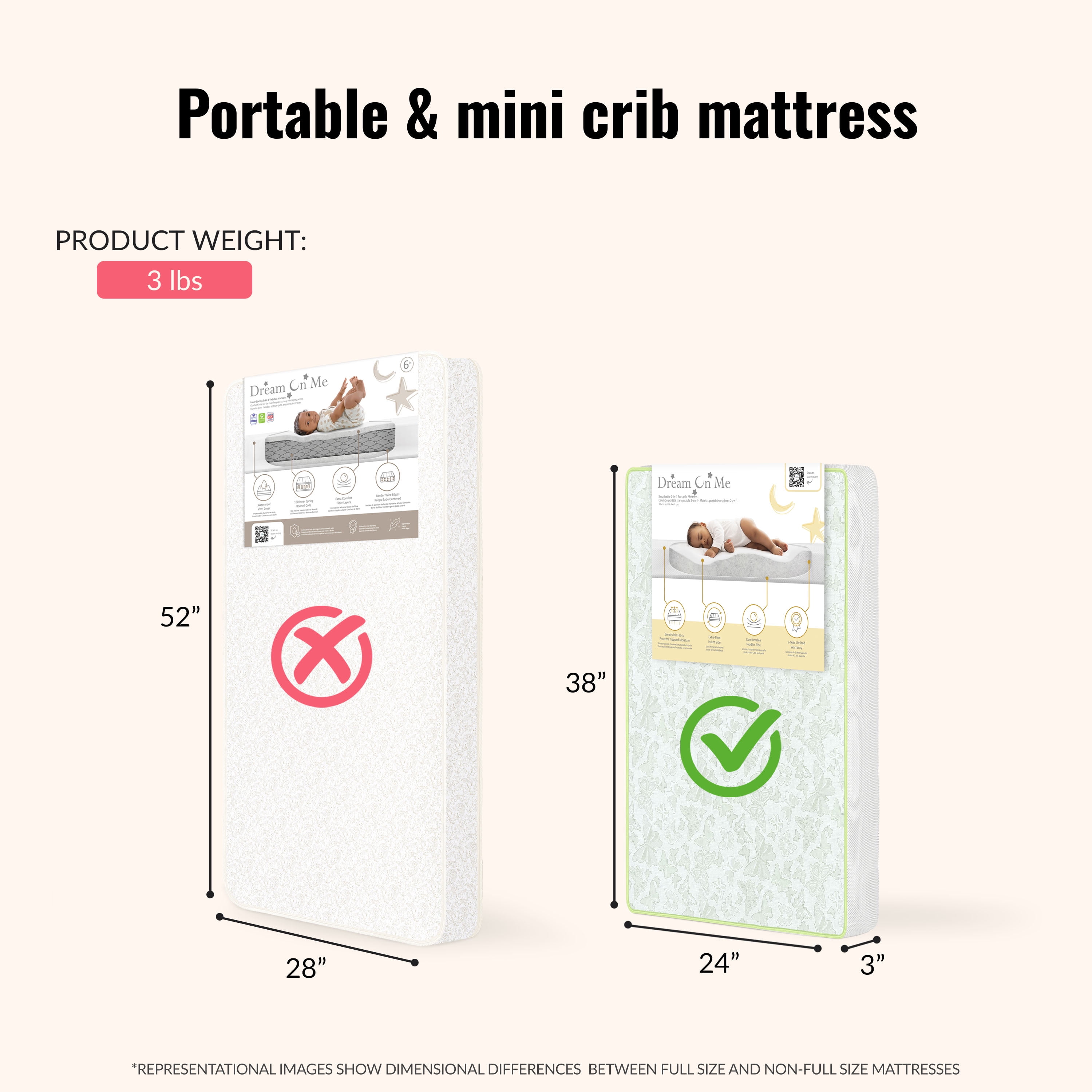 Dream on Me Dual-Sided Mini/Portable Crib Breathable Foam Mattress, Infant and Toddler