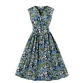 thumbnail image 1 of Gspmoly Robes pour Femmes, Robe d'Été pour Femmes à Encolure Fendue, Taille Mi-Haute, à Imprimé Floral et Boutons, Style Vintage, Robe de Thé, Robes de Vacances pour Femmes jusqu'à 65 % de Rabais, 1 of 1