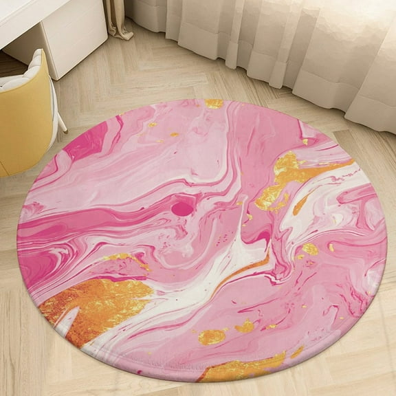 Colorful Marble Pink Round Area Rugs for Bedroom Living Room, 4FT Soft Indoor Circle Carpets, Carpet Home Decor Floor Mat