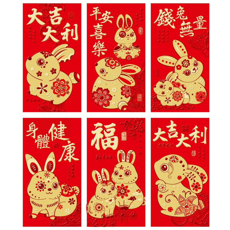 6pcs 2023 Year Of The Rabbit Red Envelope Cute Chinese Zodiac