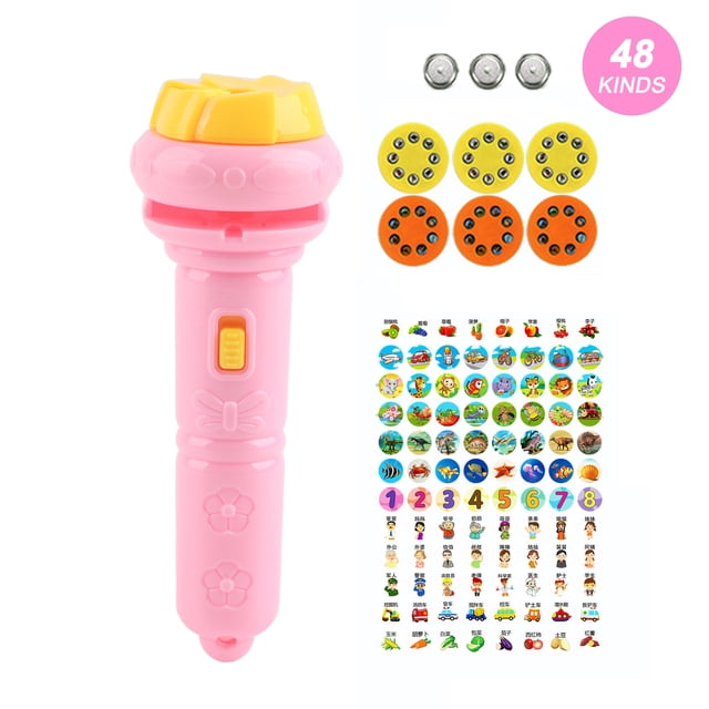 Proyector para niños, linterna, diferentes patrones de animales, proyector de ciencia educativa temprana, juguete luminoso, rosa (48 patrones)