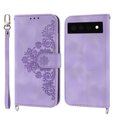 thumbnail image 6 of ELEHOLD for Google Pixel 7 Pro Multi-Functional Wallet Case Embossed Flower Pattern Card Slots Kickstand Magnetic Clasp Handstrap Shoulder Strap Shockproof Case,Purple, 6 of 8