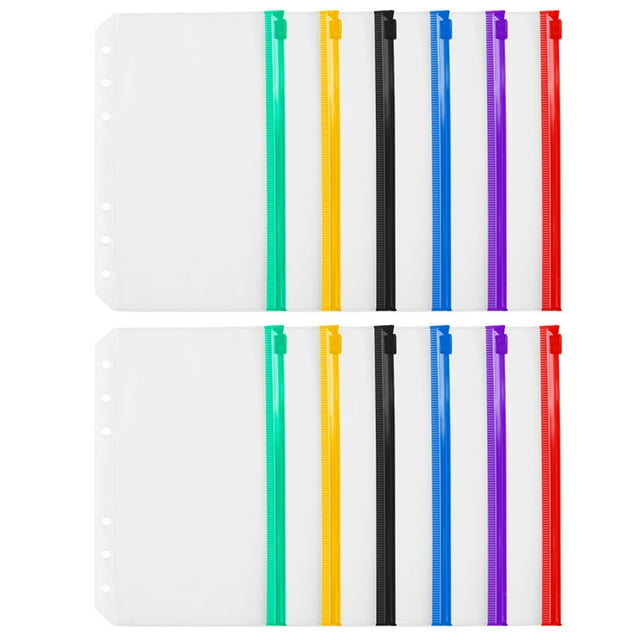 12Pcs Binder Pockets A6 Binder Zipper Folders For 6-Ring Notebook Binder Transparent Loose Leaf Pouch Document Filing Bags