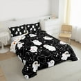 thumbnail image 3 of Manfei Black White Bow Ghost Queen Comforter Set, Cartoon Stars Print Bedding Comforter Set, Teens Boys Girls Kids Reversible Bedding Set, Luxury Bedroom Decor, 3 Pieces, 3 of 8