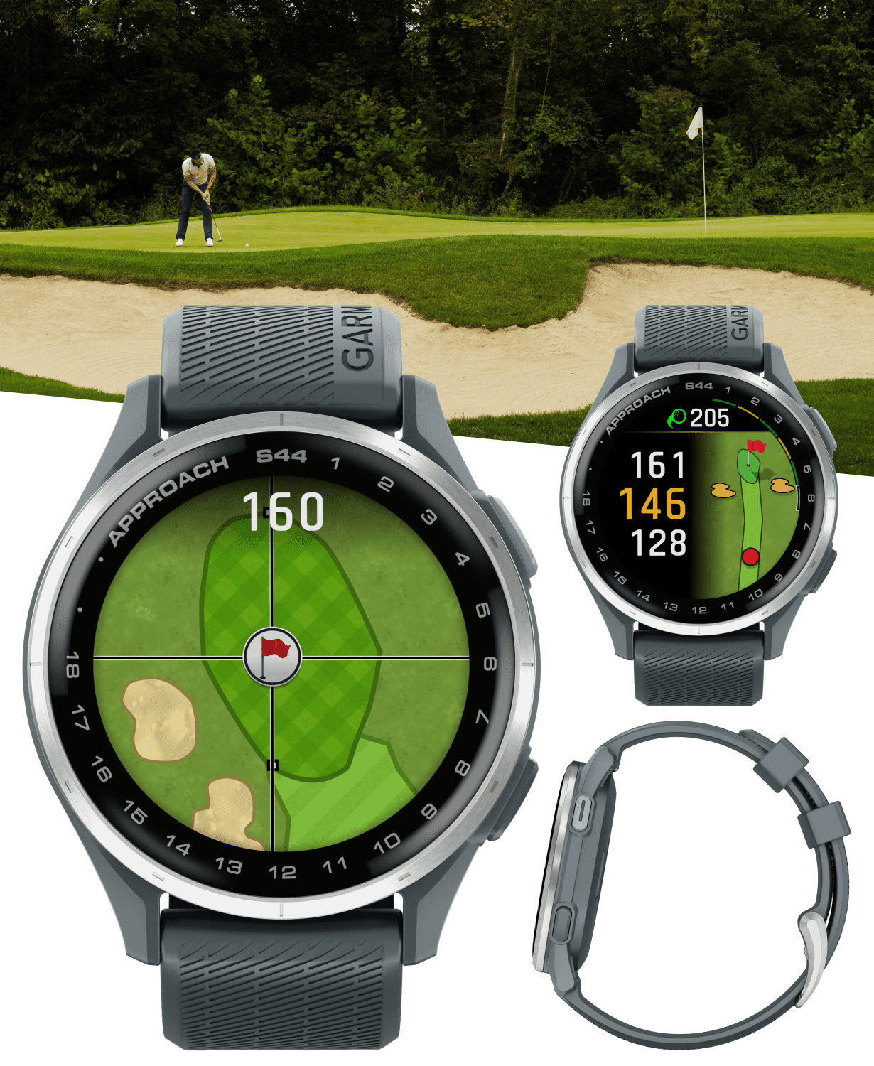 Garmin Approach S44 Golf GPS Smartwatch Silver Aluminum Bezel with Twilight Silicone Band with Wearable4U Power Bank Bundle