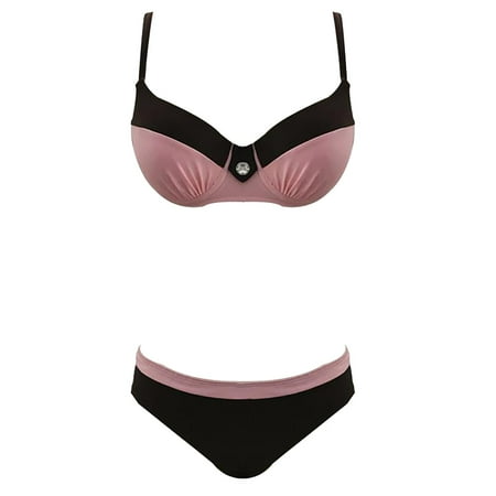 Chuancc2 Piece Swimsuits Cute Bikini Womens High Waisted Bikini Sets Color Block Full Coverage Bathing Suits Thong Bikini Sets For Women Pink 2XL Clearance