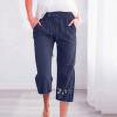 thumbnail image 1 of Pantalons en Lin pour Femmes Été Mode Décontractée Imprimée Taille Élastique Pantalons Longs Amples avec Poche Capris pour Femmes Été Décontracté Liquidation, 1 of 5