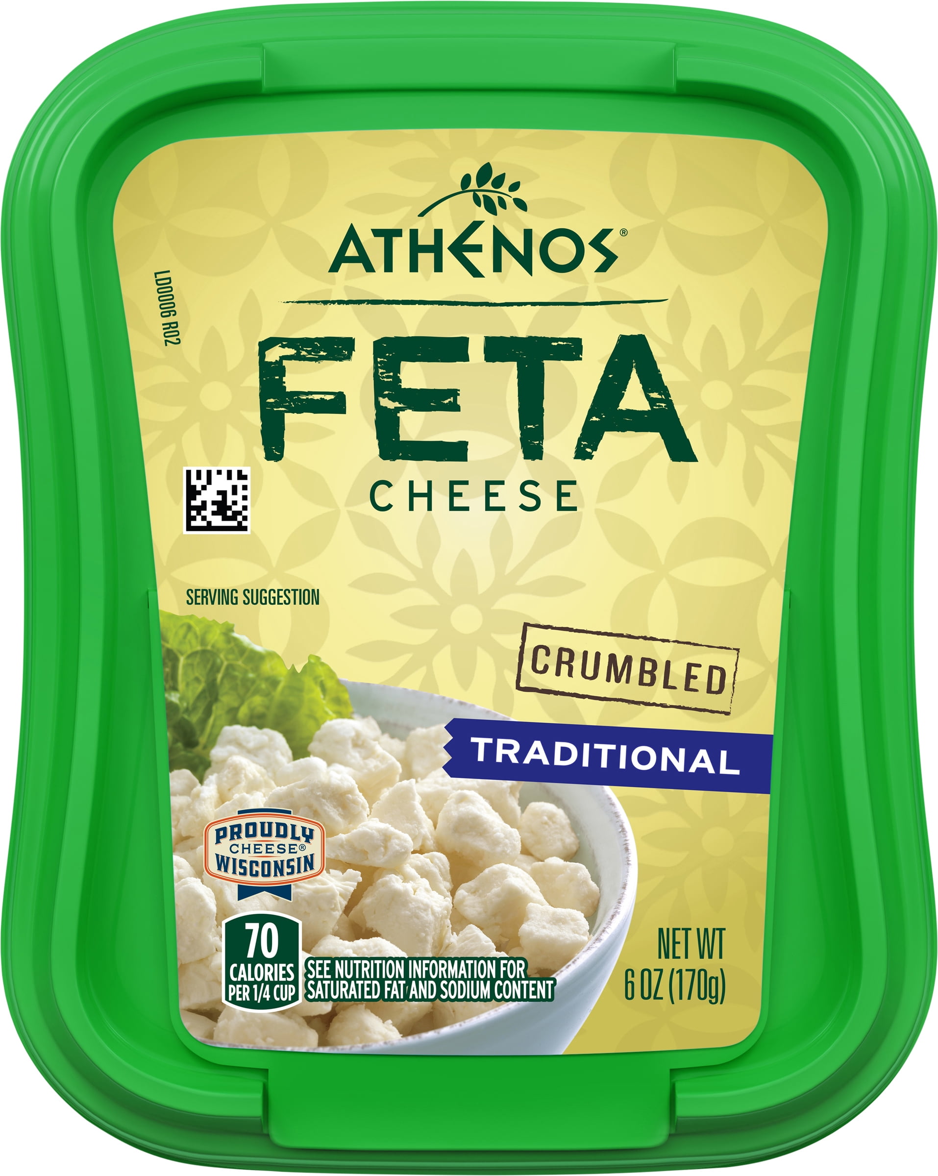 Athenos Crumbled Traditional Feta Cheese 6 oz, Refrigerated, Plastic Tub