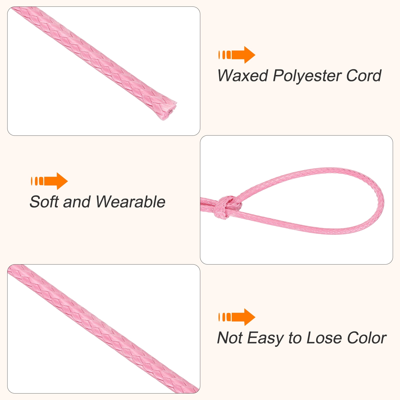 Waxed Cord 2mm Waxed Thread 87 Yard Wax String Leather Cord for Bracelet Making, Necklaces, Beading, Jewelry Making and DIY Crafts(Pink)