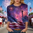 thumbnail image 2 of vigerkar 250 Anniversary USA 3/4 Sleeve Shirt for Women 250th Patriotic Shirts Casual American Flag and Stars Print Shirt (Purple, M), 2 of 8