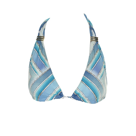 Bar Iii Womens Bue Multi Scarf-Print Hardware Halter Bikini Top M