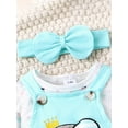 thumbnail image 5 of Gureui Baby Girls Outfit, Long Sleeve Crew Neck Elephant Print T-shirt with Embroidery Overalls and Headband Clothing Set, 5 of 9
