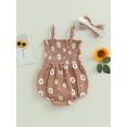 thumbnail image 4 of GXFC Infant Baby Girl Romper Dress Outfits Newborn Girls Sleeveless Sling  Daisy Print Jumpsuit One Piece Skirt Dress Babysuit with Bow Headband 0-18M, 4 of 8