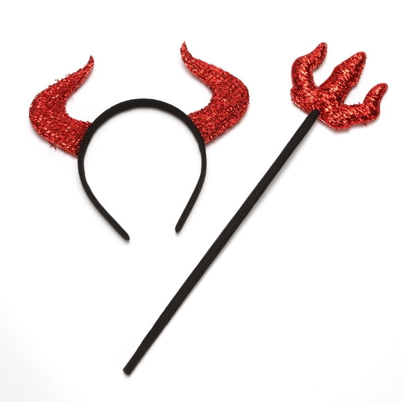 2 PCS Halloween sequin devil headband stick set devil horn headband devil hairband Halloween devil costume accessories for Halloween parties and devil theme.