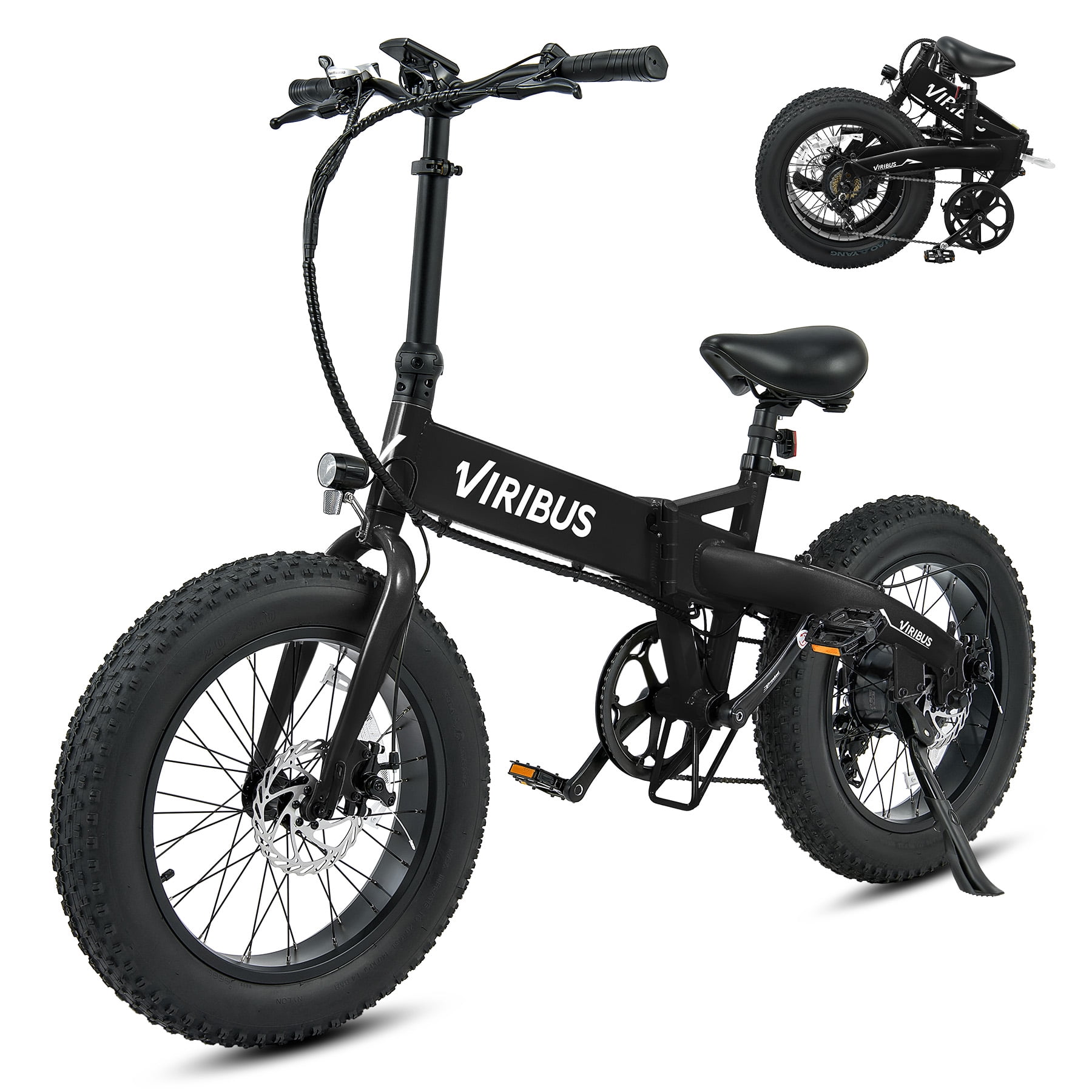 VIRIBUS 20 Fat Tire Electric Bike for Adults Folding Mountain eBike w 48V Battery Black Walmart
