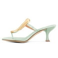 thumbnail image 4 of FSJ Women Chic Square Open Toe Flip Flops Slip On Gold Detail Kitten Low Heel Thong Sandals Casual Summer Beach Party Shoes Size 7.5 Pale Turquoise, 4 of 4