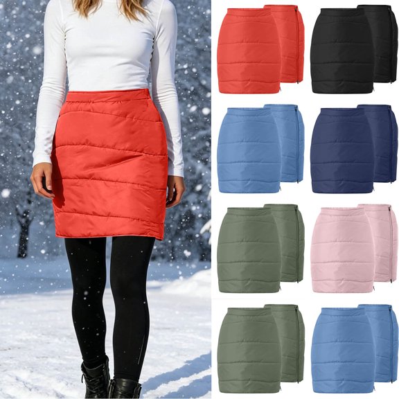 Tqcoqu Women's Winter Quilted Pencil Skirt Elastic Back Waist Full Side Zipper Warm Padded Mini Skirt with Pocket