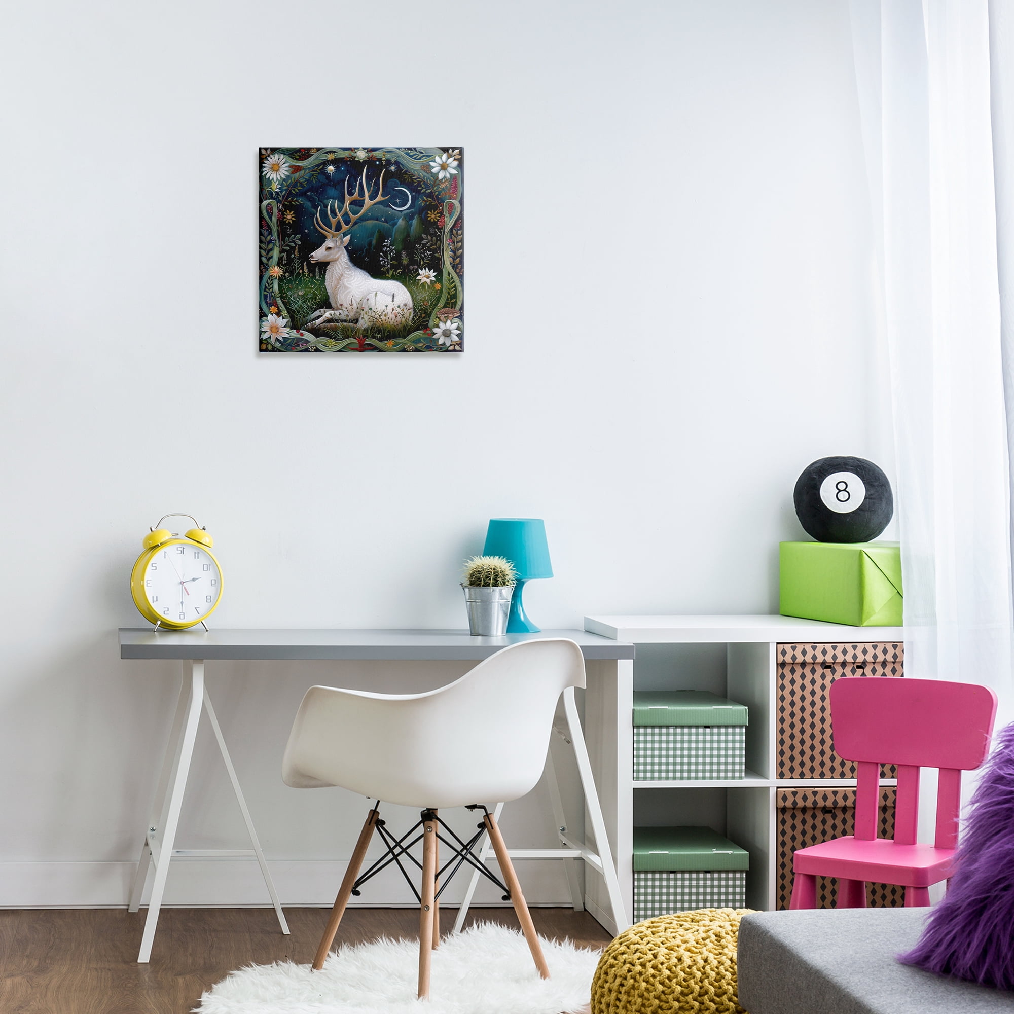 Stupell Industries White Deer Forest Scene Animals Painting Wrapped Canvas Art Print Wall Art, 17 x 17