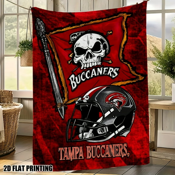 1pc Tampa Bay Team Spirit Throw Blanket - Official Colors (Red, Black, Golden, White) - Ultra-Soft Flannel Bedspread, Couch Cover, Game Day Decor - Perfect Gift for Fans - All-Season Use for Home,