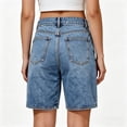 thumbnail image 4 of Clossjun Long Knee Length High Waisted Stretchy Cotton Jorts Bermuda Jean Shorts for Women with Pockets Denim Summer Clean Fit, 4 of 5