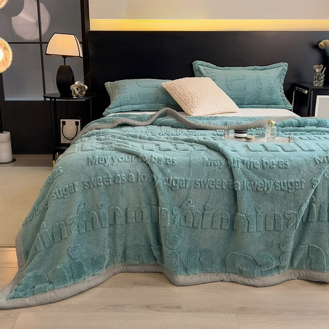 PRETXORVE Solid-Color Soft Carved Floral Designs Multi-Functional Flannel Coverlet
